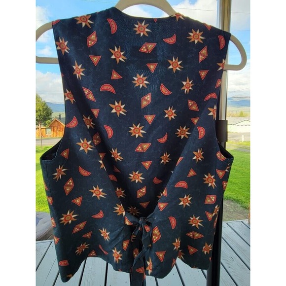 Pendleton Navy Blue Vest Geometric Shapes Button Up Tie Back Size 8 - Picture 3 of 6